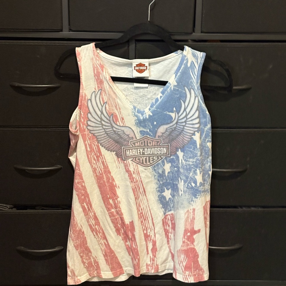 Harley-Davidson Red and Blue Women's Tank Top